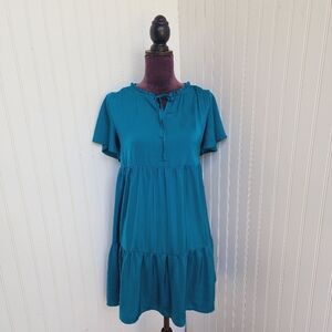 Nicole Miller Womens Soft Satin Short Sleeve Babydoll Mini Dress Tie Neck Sz XS